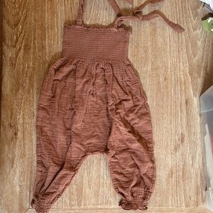 Rylee & Cru Rust Brown Smocked Baby Romper 18 months